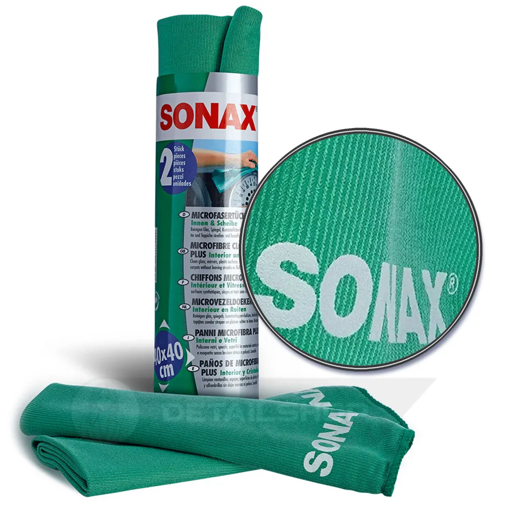 Набір серветок для скла, дзеркал, пластика з мікрофібри 40х40 см 2 шт SONAX Microfibre Cloth Plus (416541)