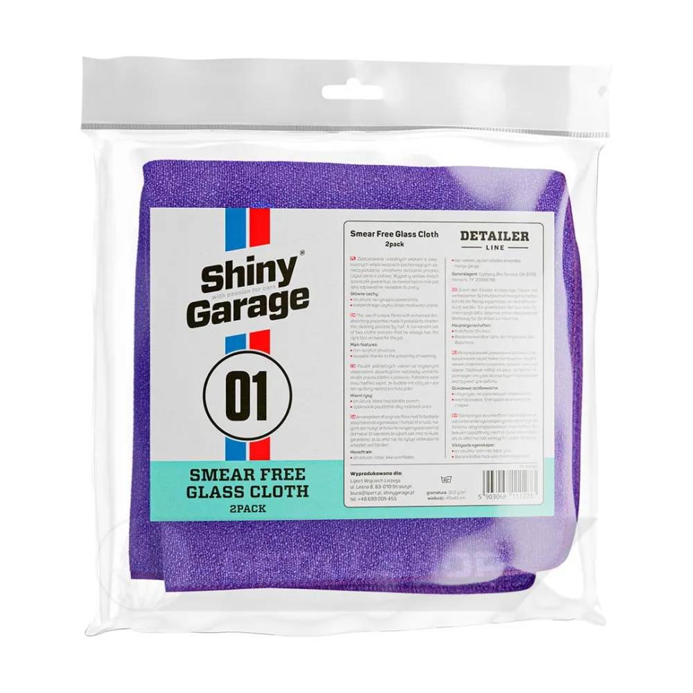 Набор из двух фибр для чистки стекла Shiny Garage Smear Free Glass Cloth, 40х40см