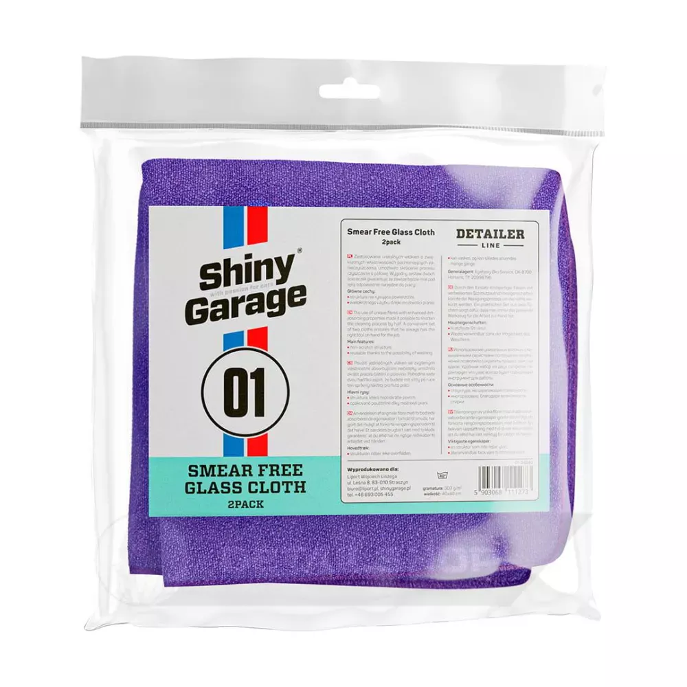 Набір із двох фібр для чищення скла Shiny Garage Smear Free Glass Cloth, 40х40см
